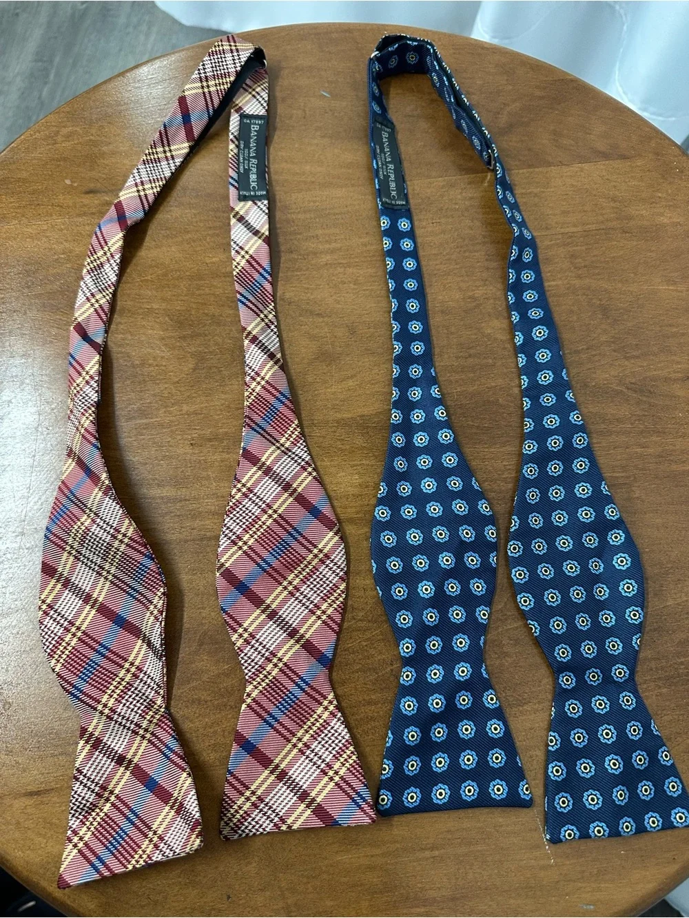 Banana Republic Navy Floral and Burgundy Plaid Self-Tie Bow Ties - Set of 2